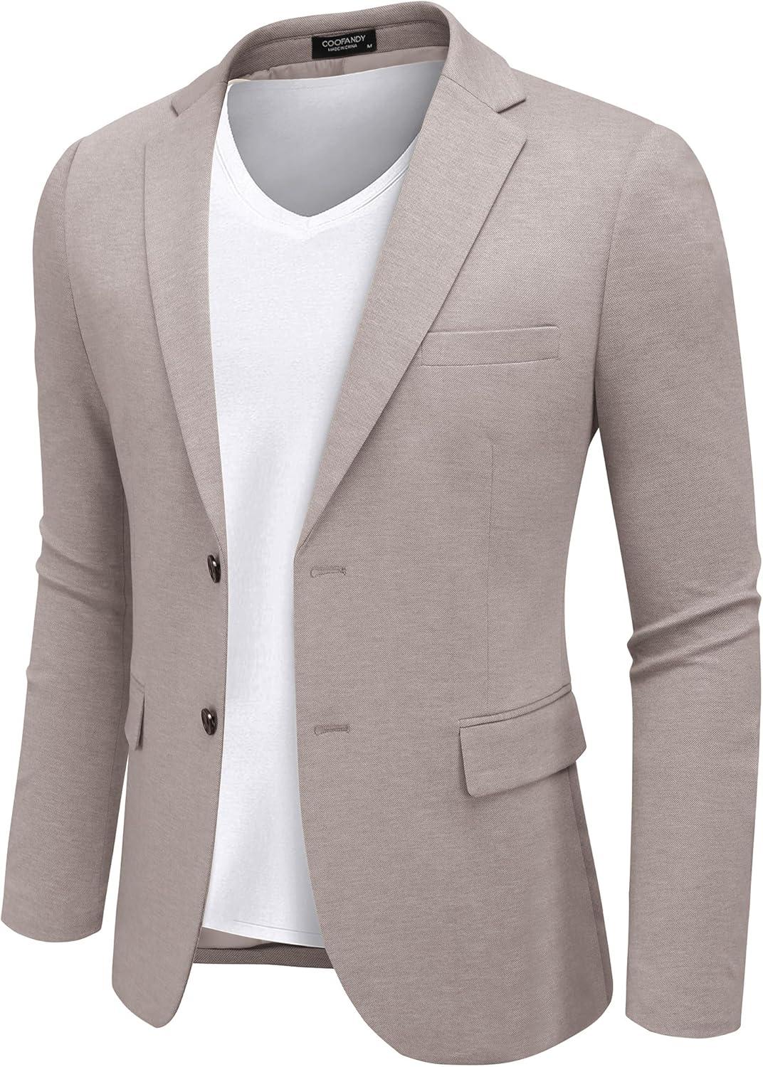 imageCOOFANDY Mens Casual Blazer Knit Sport Coat Lightweight Two Button Suit JacketCoffee