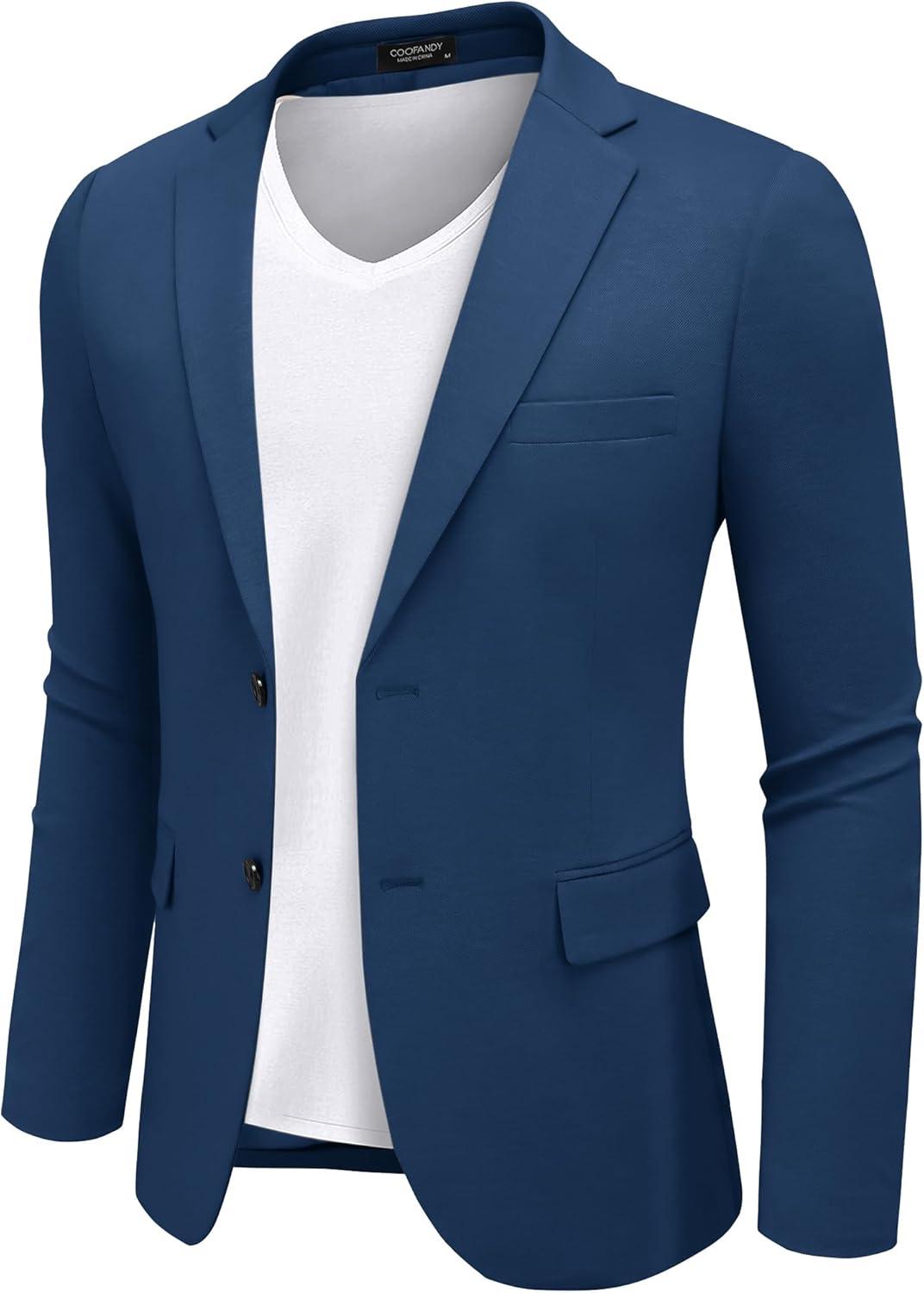 imageCOOFANDY Mens Casual Blazer Knit Sport Coat Lightweight Two Button Suit JacketDark Blue