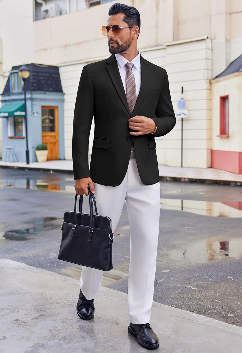 imageCOOFANDY Mens Casual Blazer Slim Fit Two Button Lightweight Sport Coats Business Suit JacketBlack