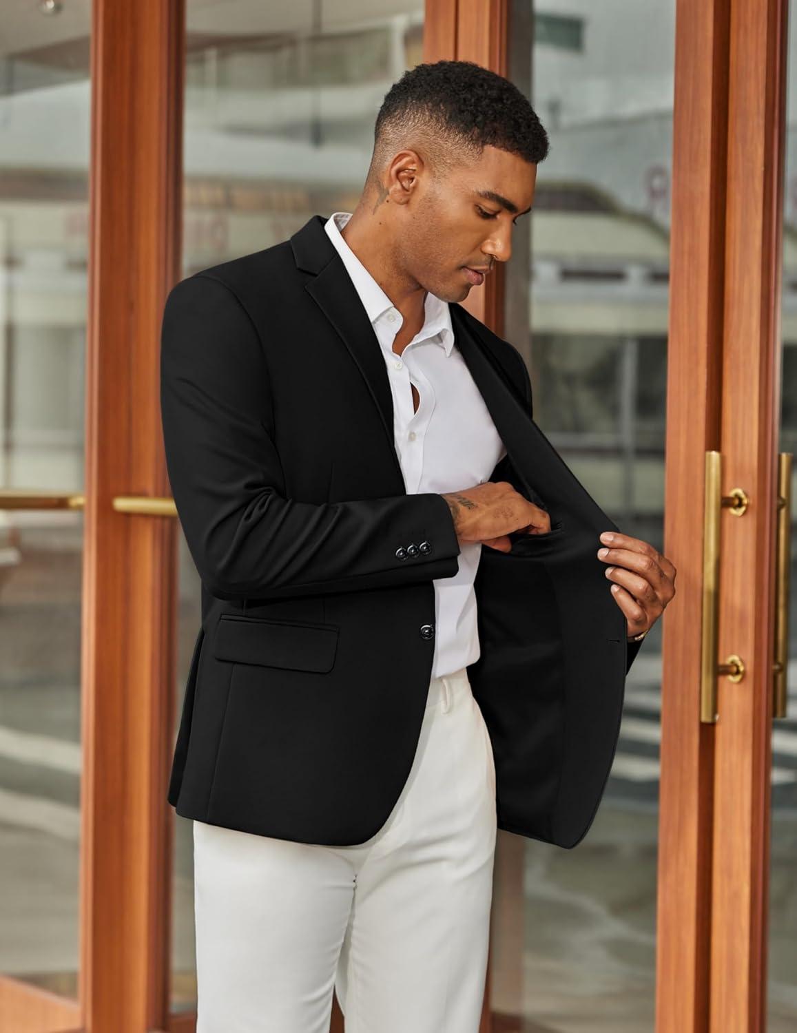 imageCOOFANDY Mens Casual Blazer Slim Fit Two Button Lightweight Sport Coats Business Suit JacketBlack