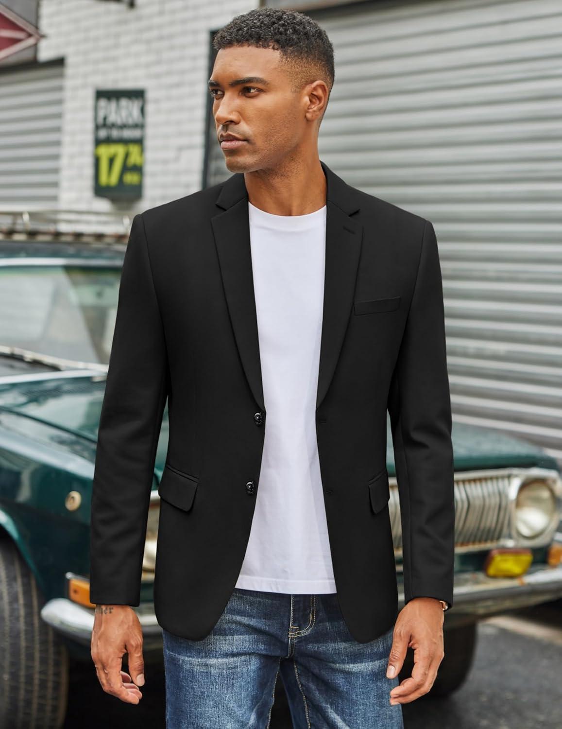 imageCOOFANDY Mens Casual Blazer Slim Fit Two Button Lightweight Sport Coats Business Suit JacketBlack