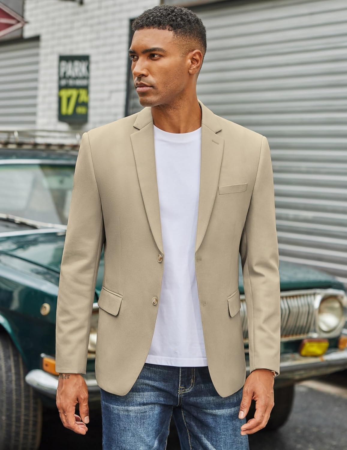 imageCOOFANDY Mens Casual Blazer Slim Fit Two Button Lightweight Sport Coats Business Suit JacketLight Khaki