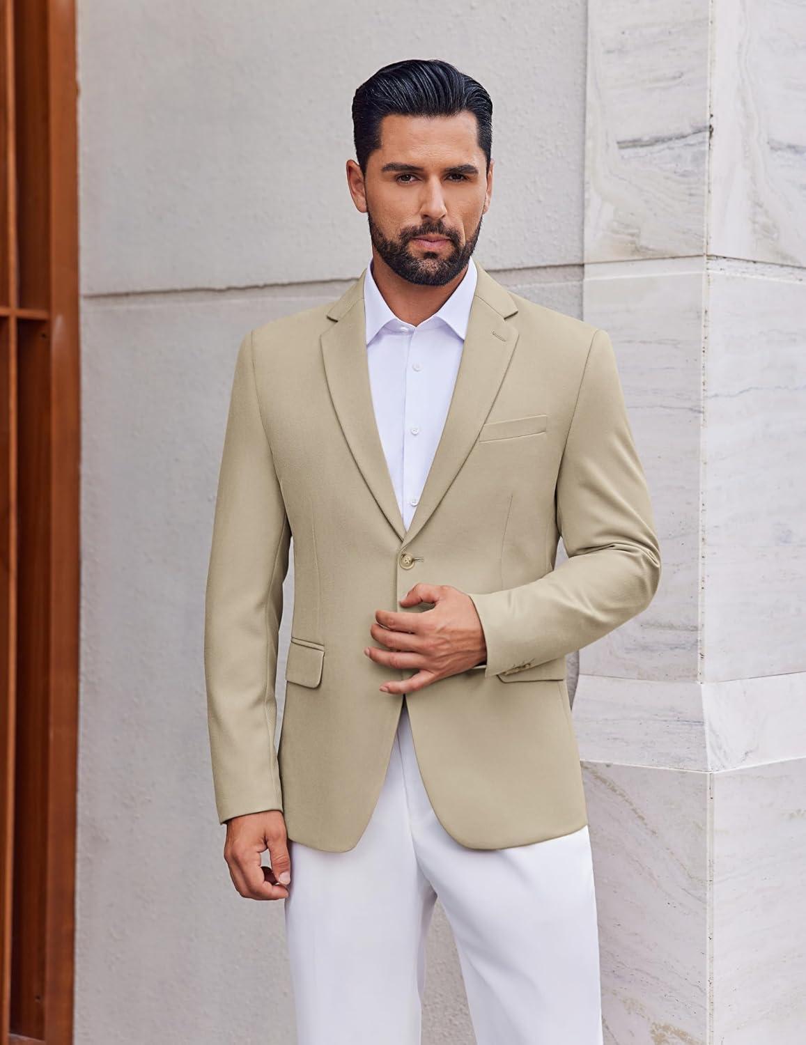 imageCOOFANDY Mens Casual Blazer Slim Fit Two Button Lightweight Sport Coats Business Suit JacketLight Khaki