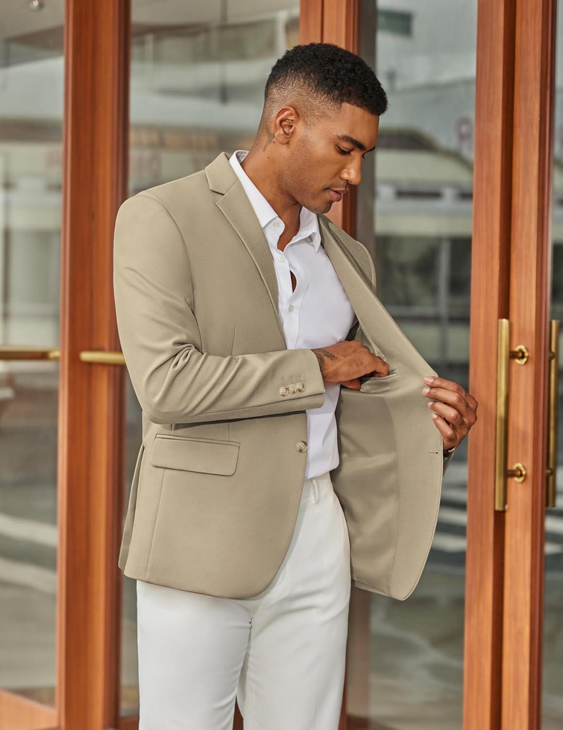 imageCOOFANDY Mens Casual Blazer Slim Fit Two Button Lightweight Sport Coats Business Suit JacketLight Khaki