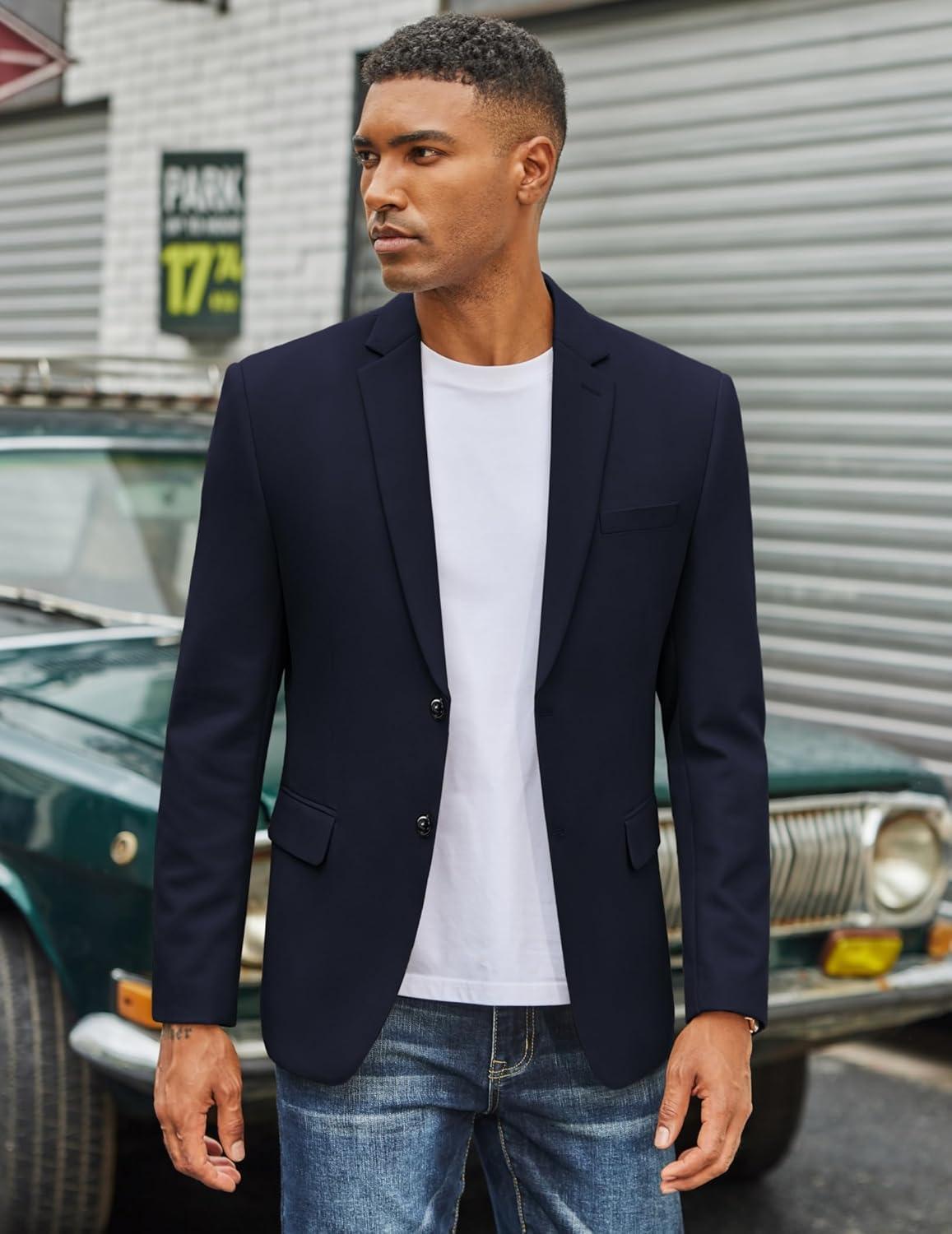 imageCOOFANDY Mens Casual Blazer Slim Fit Two Button Lightweight Sport Coats Business Suit JacketNavy Blue