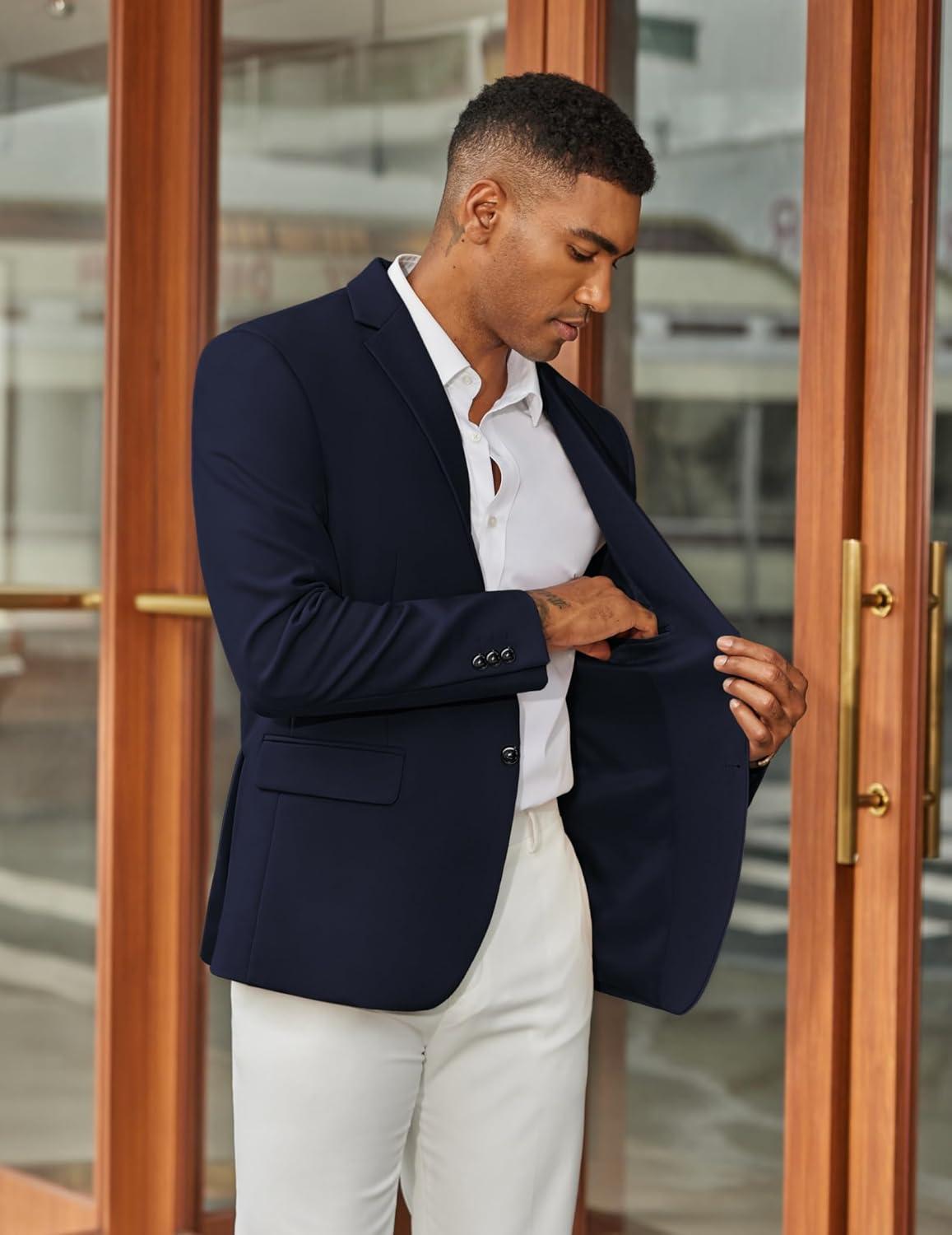 imageCOOFANDY Mens Casual Blazer Slim Fit Two Button Lightweight Sport Coats Business Suit JacketNavy Blue