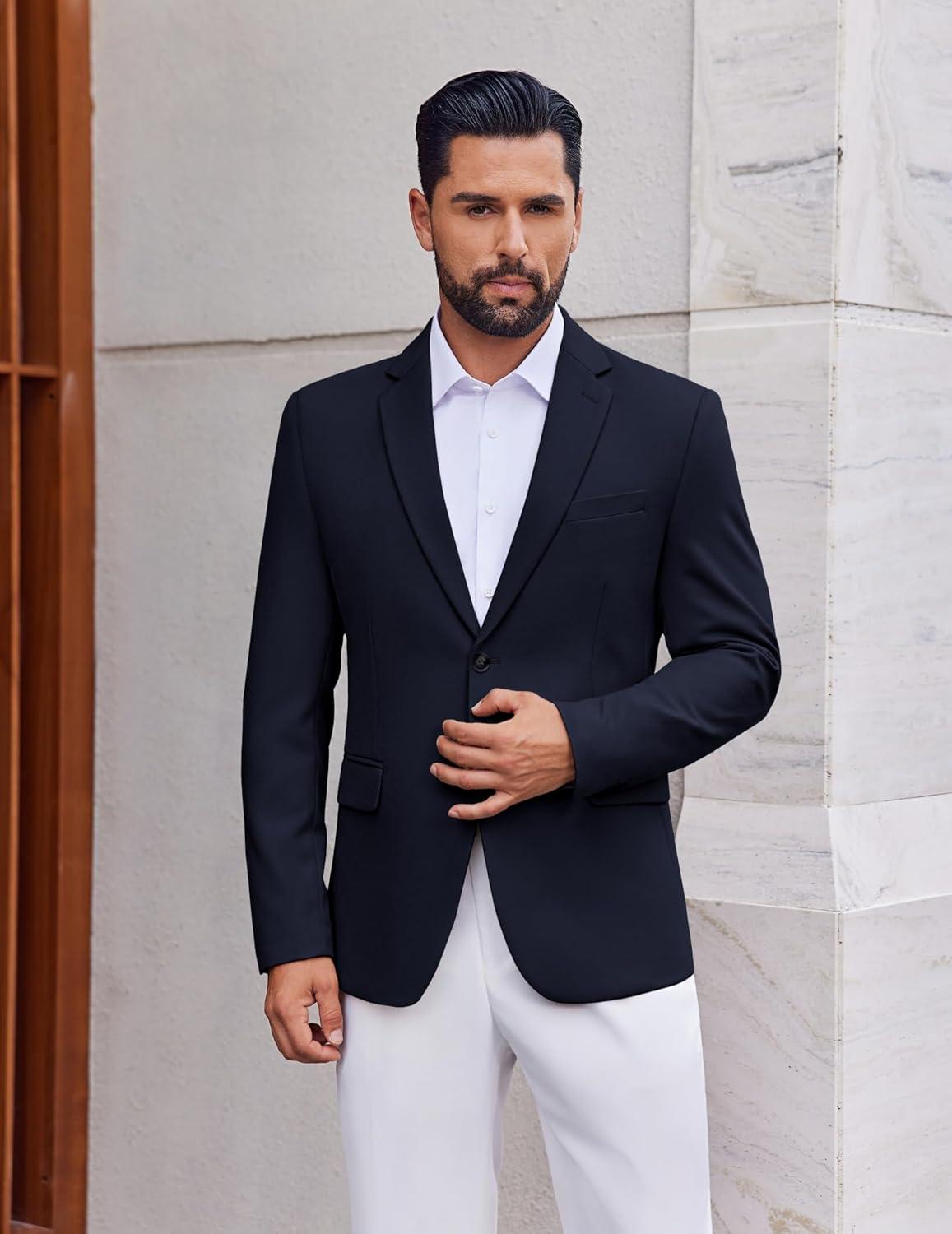 imageCOOFANDY Mens Casual Blazer Slim Fit Two Button Lightweight Sport Coats Business Suit JacketNavy Blue