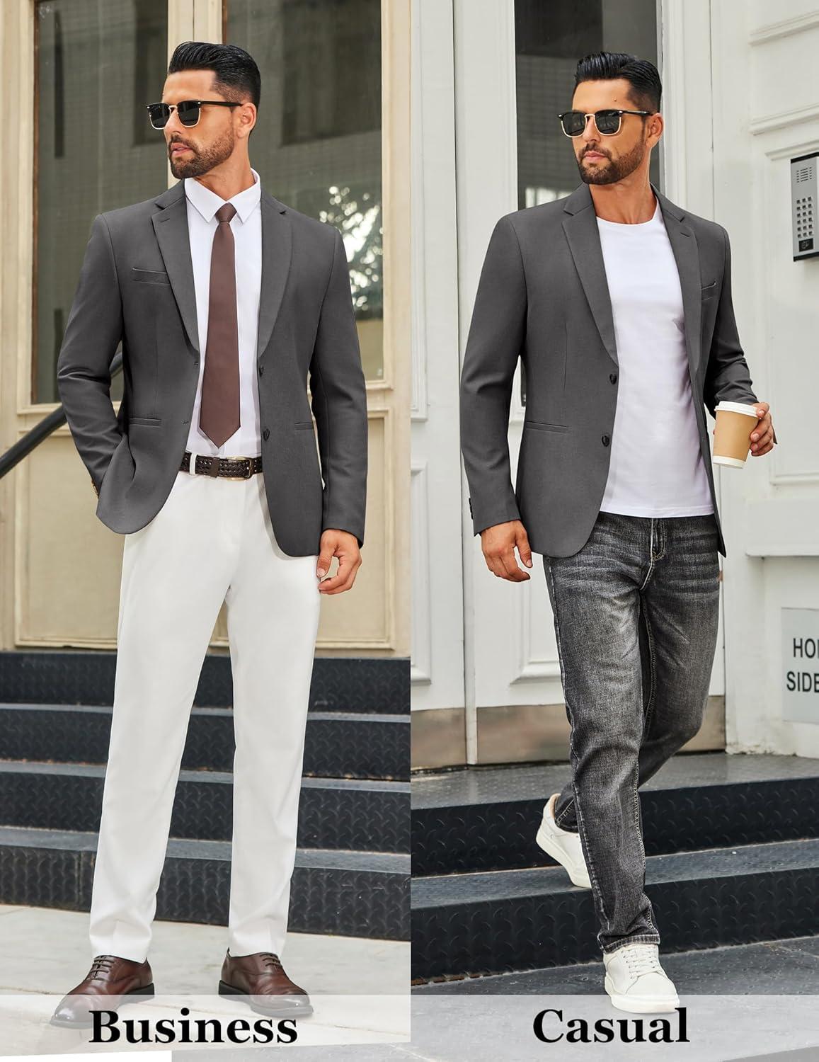 imageCOOFANDY Mens Casual Blazer Slim Fit Two Buttons Sport Coat Lightweight Suit JacketDark Grey