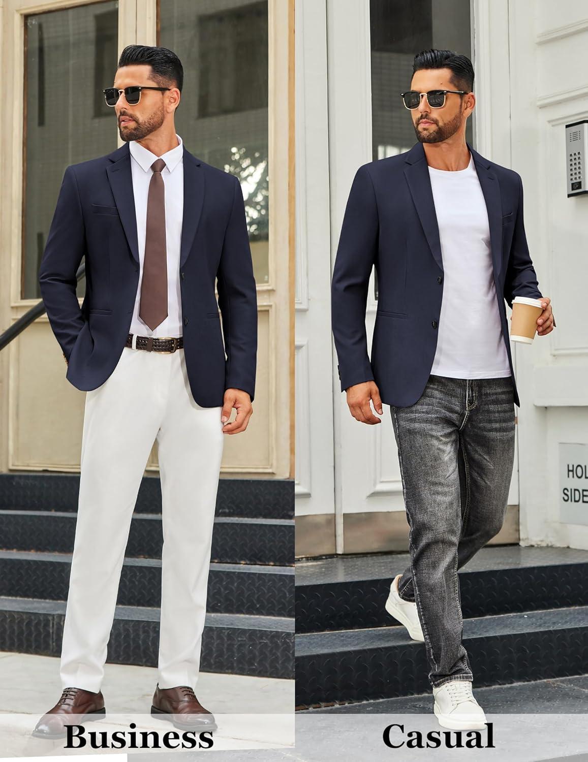 imageCOOFANDY Mens Casual Blazer Slim Fit Two Buttons Sport Coat Lightweight Suit JacketNavy Blue
