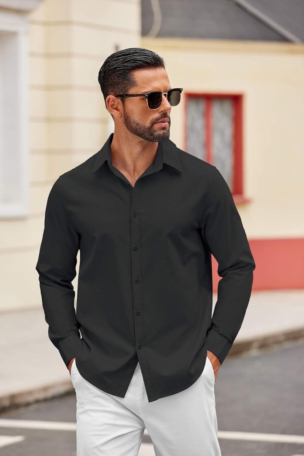imageCOOFANDY Mens Casual Button Down Shirts Long Sleeve Regualar Fit Dress Shirt Oxford Shirts for MenBlack