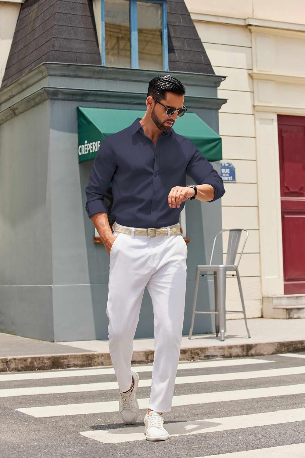 imageCOOFANDY Mens Casual Button Down Shirts Long Sleeve Regualar Fit Dress Shirt Oxford Shirts for MenNavy Blue