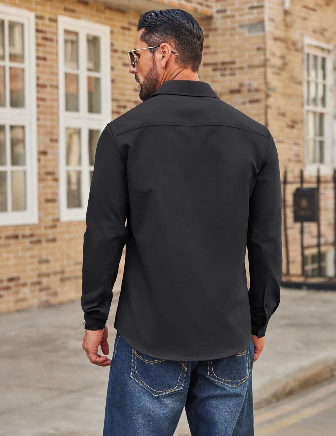 imageCOOFANDY Mens Casual Button Down Work Shirts Untucked Long Sleeve Woven Shirt with PocketsBlack