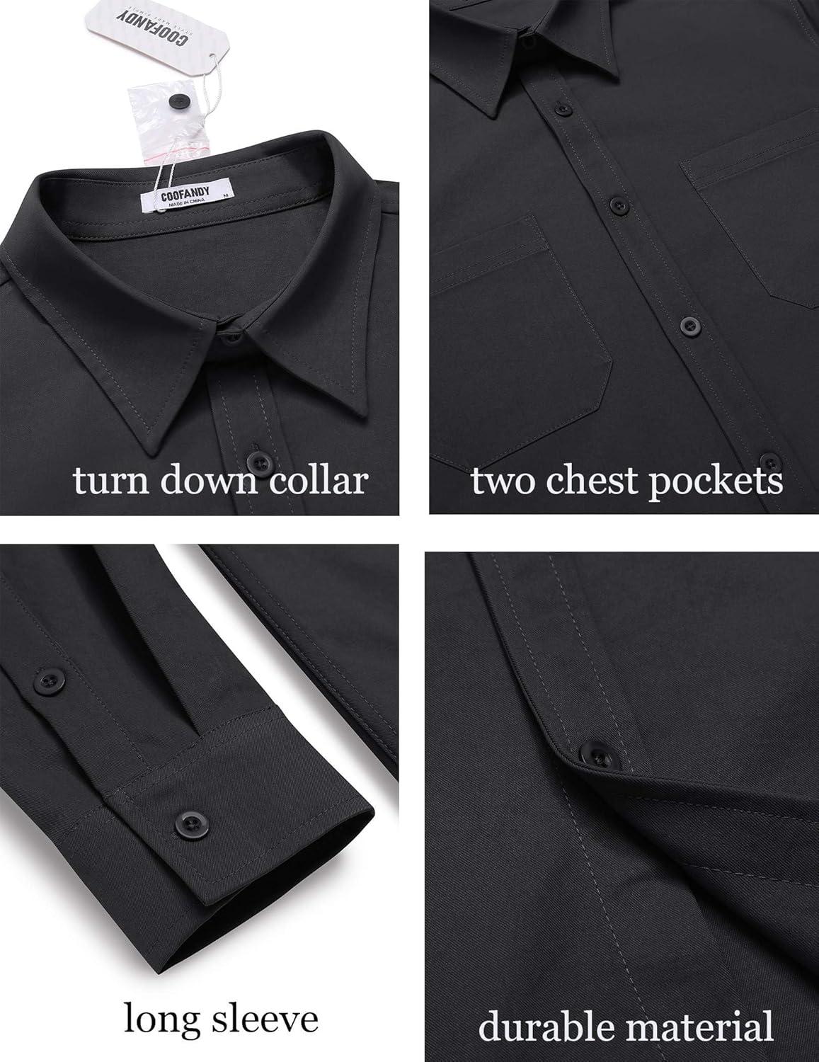 imageCOOFANDY Mens Casual Button Down Work Shirts Untucked Long Sleeve Woven Shirt with PocketsBlack