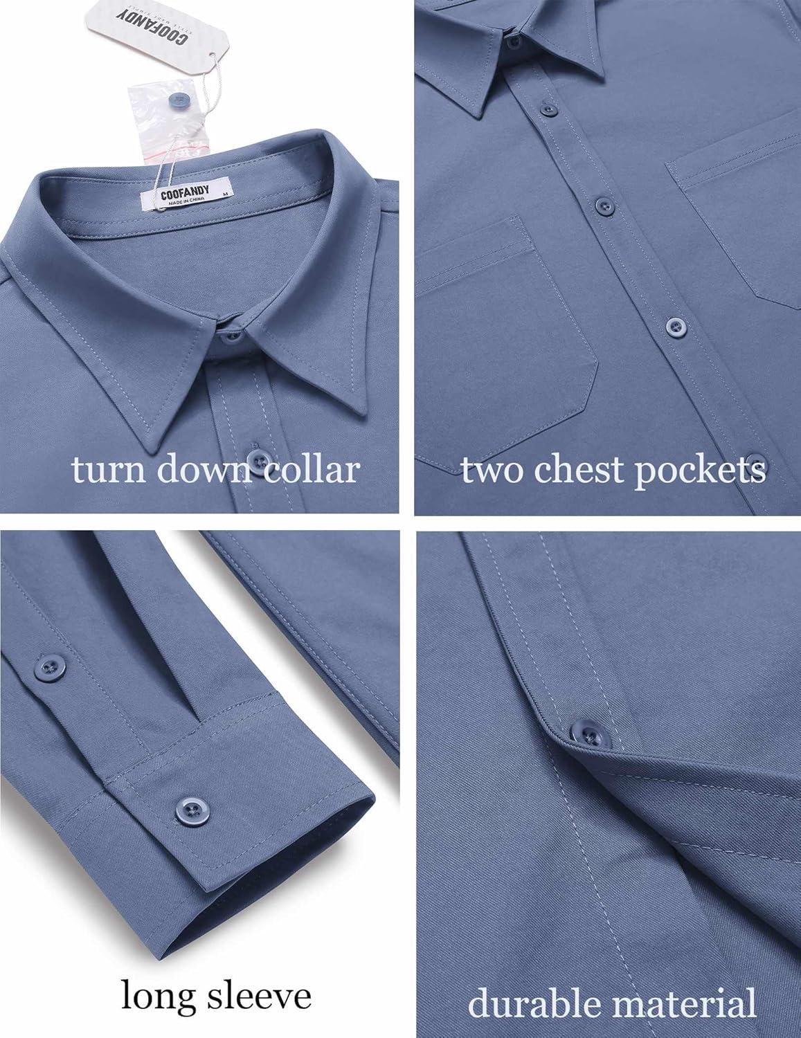 imageCOOFANDY Mens Casual Button Down Work Shirts Untucked Long Sleeve Woven Shirt with PocketsBlue