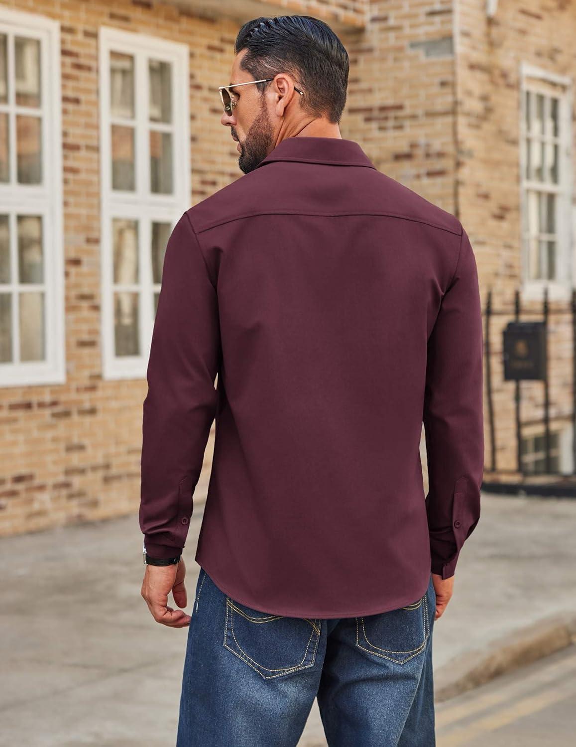 imageCOOFANDY Mens Casual Button Down Work Shirts Untucked Long Sleeve Woven Shirt with PocketsBurgundy