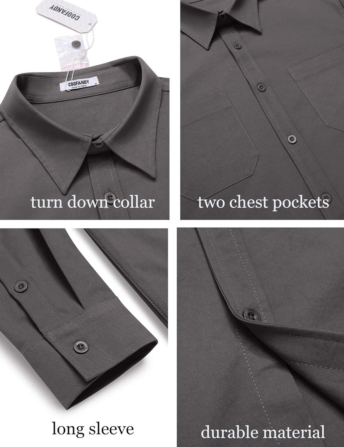 imageCOOFANDY Mens Casual Button Down Work Shirts Untucked Long Sleeve Woven Shirt with PocketsDark Grey