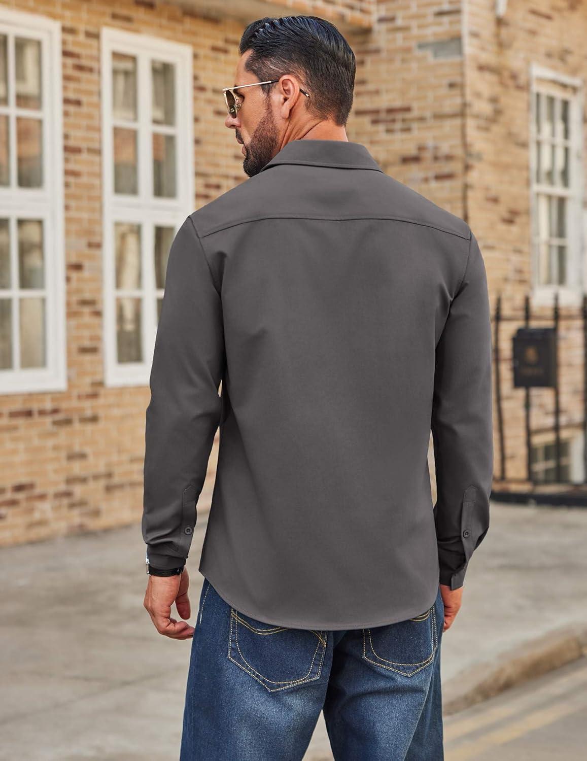 imageCOOFANDY Mens Casual Button Down Work Shirts Untucked Long Sleeve Woven Shirt with PocketsDark Grey
