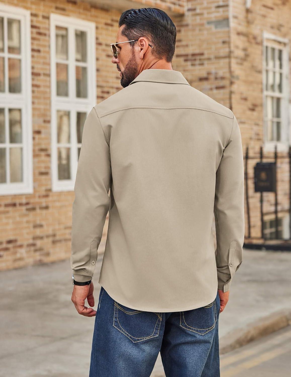 imageCOOFANDY Mens Casual Button Down Work Shirts Untucked Long Sleeve Woven Shirt with PocketsElmwood Heather