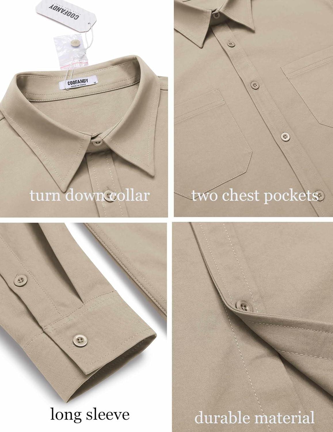 imageCOOFANDY Mens Casual Button Down Work Shirts Untucked Long Sleeve Woven Shirt with PocketsElmwood Heather