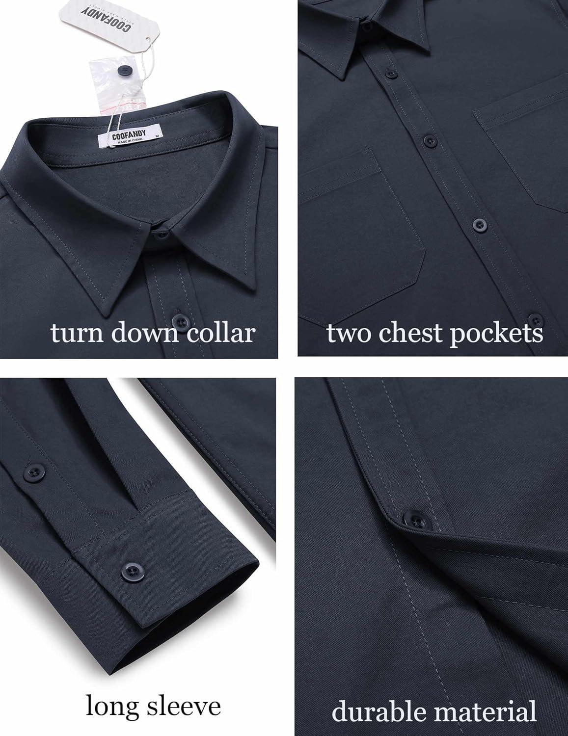 imageCOOFANDY Mens Casual Button Down Work Shirts Untucked Long Sleeve Woven Shirt with PocketsNavy Blue