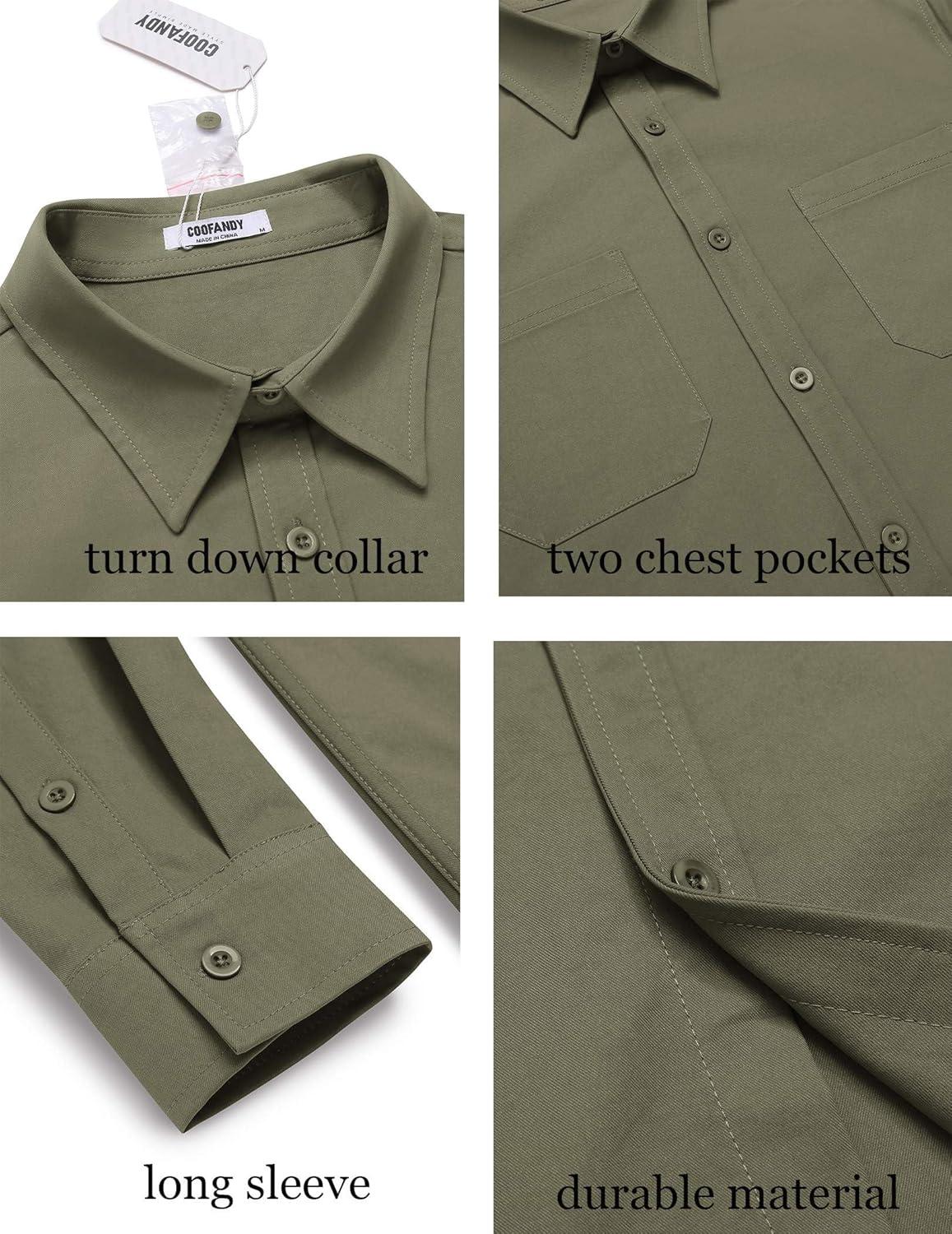 imageCOOFANDY Mens Casual Button Down Work Shirts Untucked Long Sleeve Woven Shirt with PocketsOlive Green