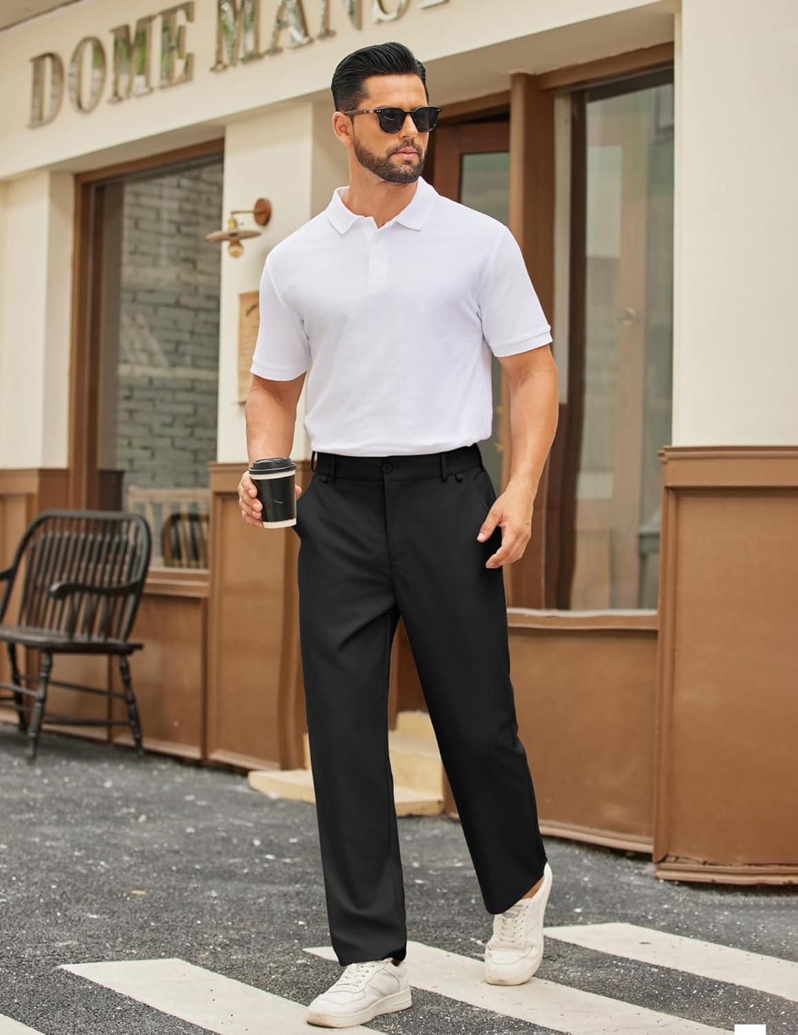 imageCOOFANDY Mens Casual Chino Pants Classic Fit Lightweight Khaki Trousers Wrinkle Free Stretch Dress SlacksBlack