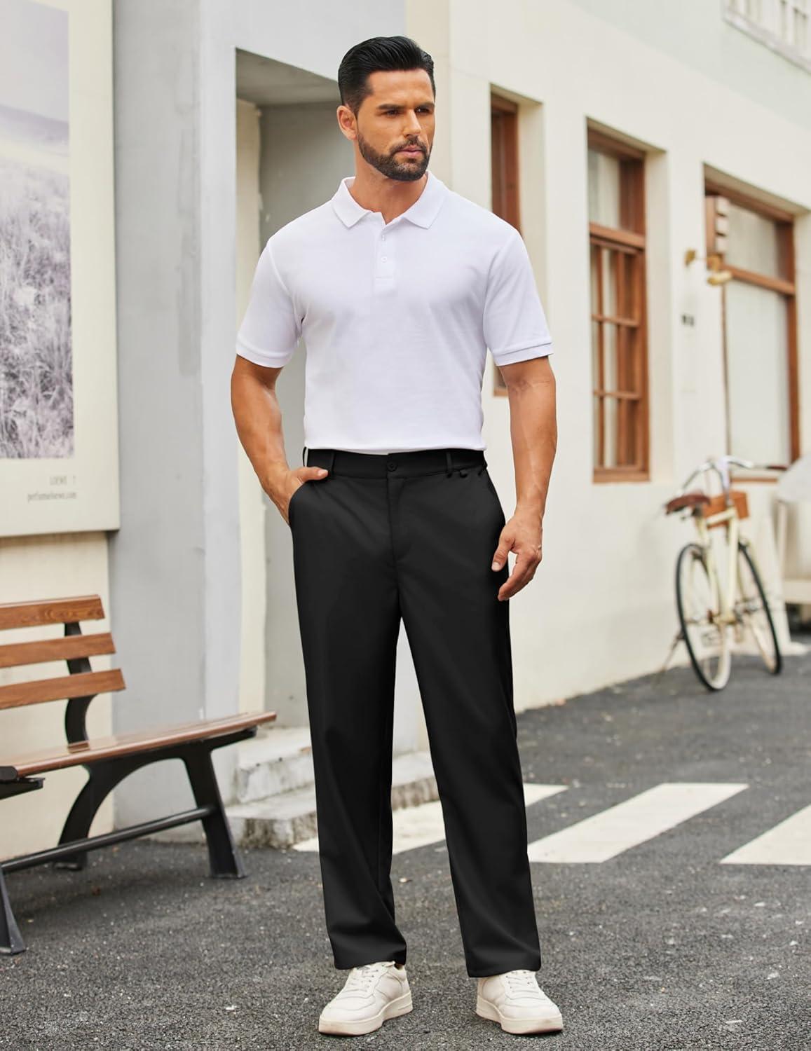 imageCOOFANDY Mens Casual Chino Pants Classic Fit Lightweight Khaki Trousers Wrinkle Free Stretch Dress SlacksBlack
