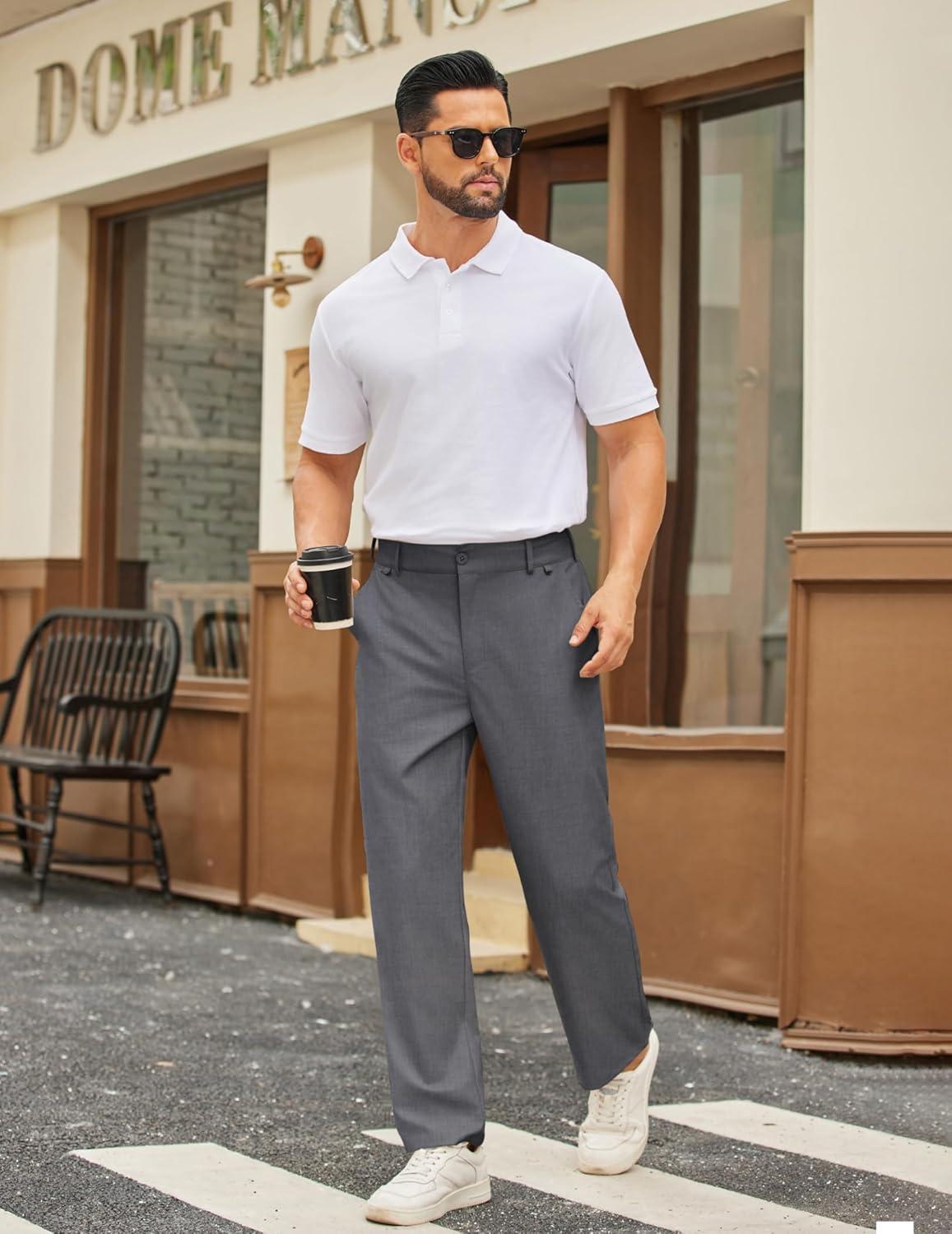 imageCOOFANDY Mens Casual Chino Pants Classic Fit Lightweight Khaki Trousers Wrinkle Free Stretch Dress SlacksDark Grey