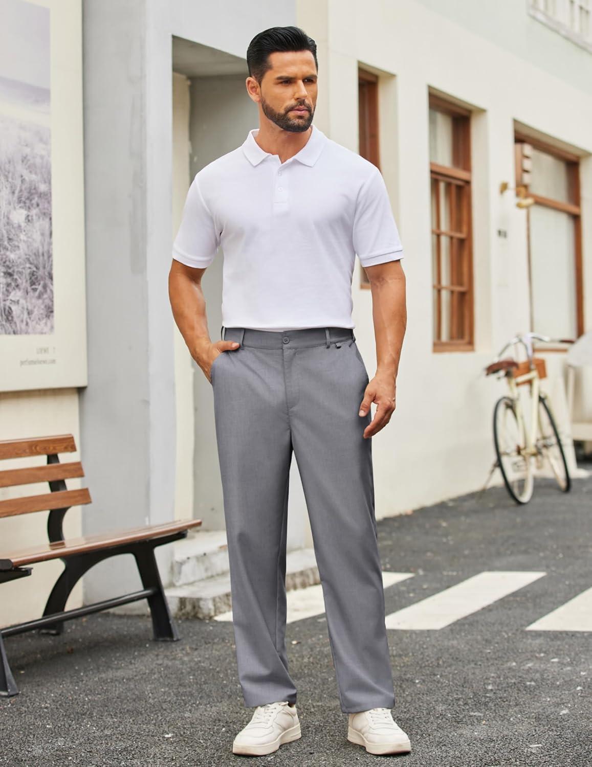 imageCOOFANDY Mens Casual Chino Pants Classic Fit Lightweight Khaki Trousers Wrinkle Free Stretch Dress SlacksLight Grey