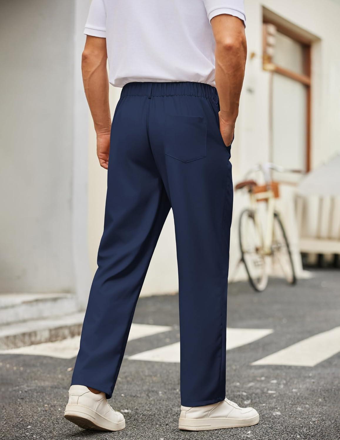 imageCOOFANDY Mens Casual Chino Pants Classic Fit Lightweight Khaki Trousers Wrinkle Free Stretch Dress SlacksNavy Blue