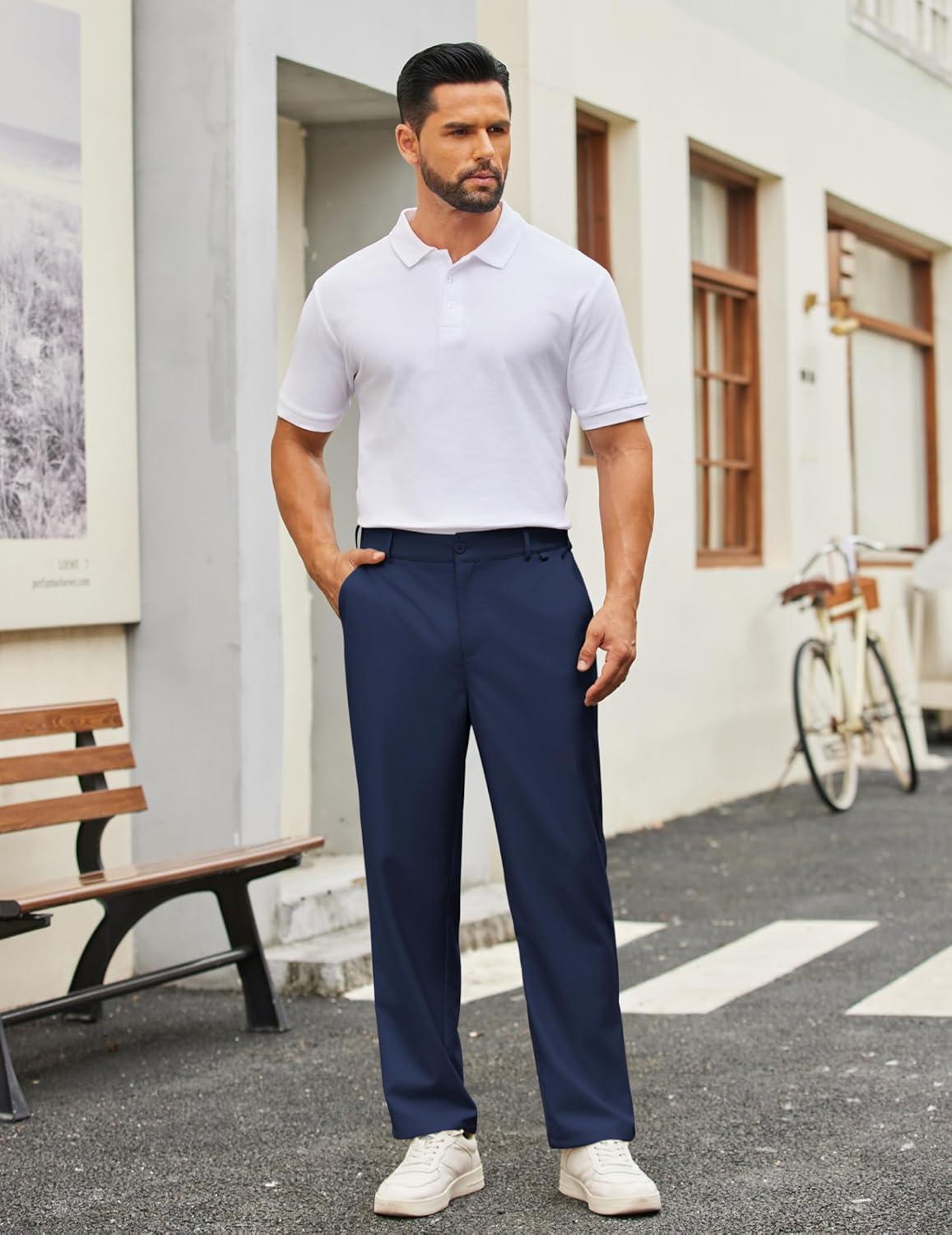 imageCOOFANDY Mens Casual Chino Pants Classic Fit Lightweight Khaki Trousers Wrinkle Free Stretch Dress SlacksNavy Blue