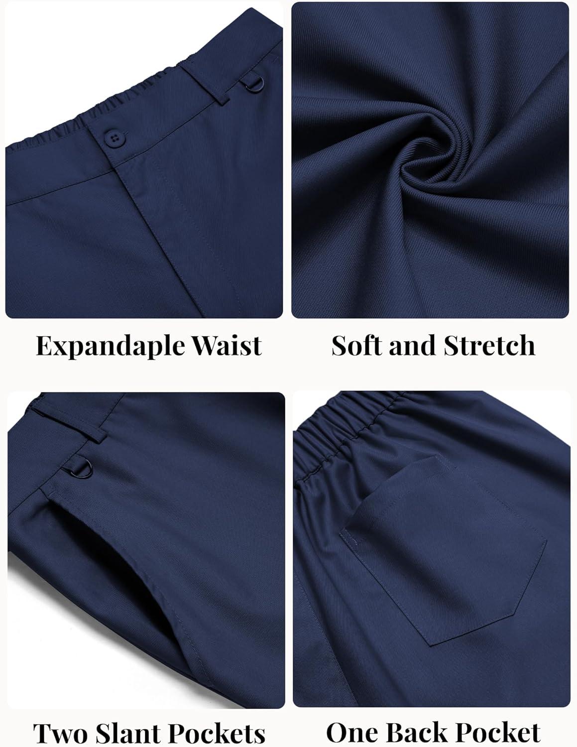 imageCOOFANDY Mens Casual Chino Pants Classic Fit Lightweight Khaki Trousers Wrinkle Free Stretch Dress SlacksNavy Blue