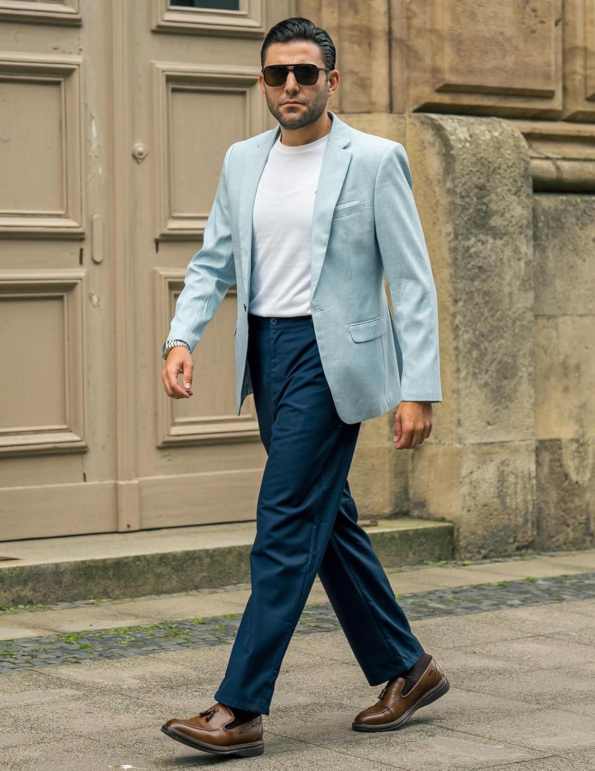 imageCOOFANDY Mens Casual Chino Pants Classic Fit Lightweight Khaki Trousers Wrinkle Free Stretch Dress SlacksNavy Blue