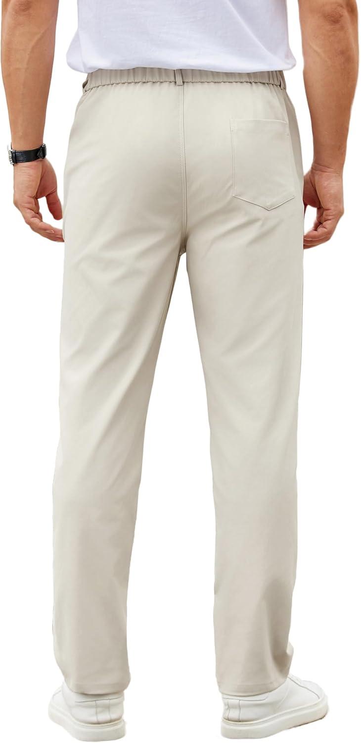 imageCOOFANDY Mens Casual Chino Pants Elastic Waist Lightweight Trousers ClassicFit Business Dress Pants with PocketsBeige