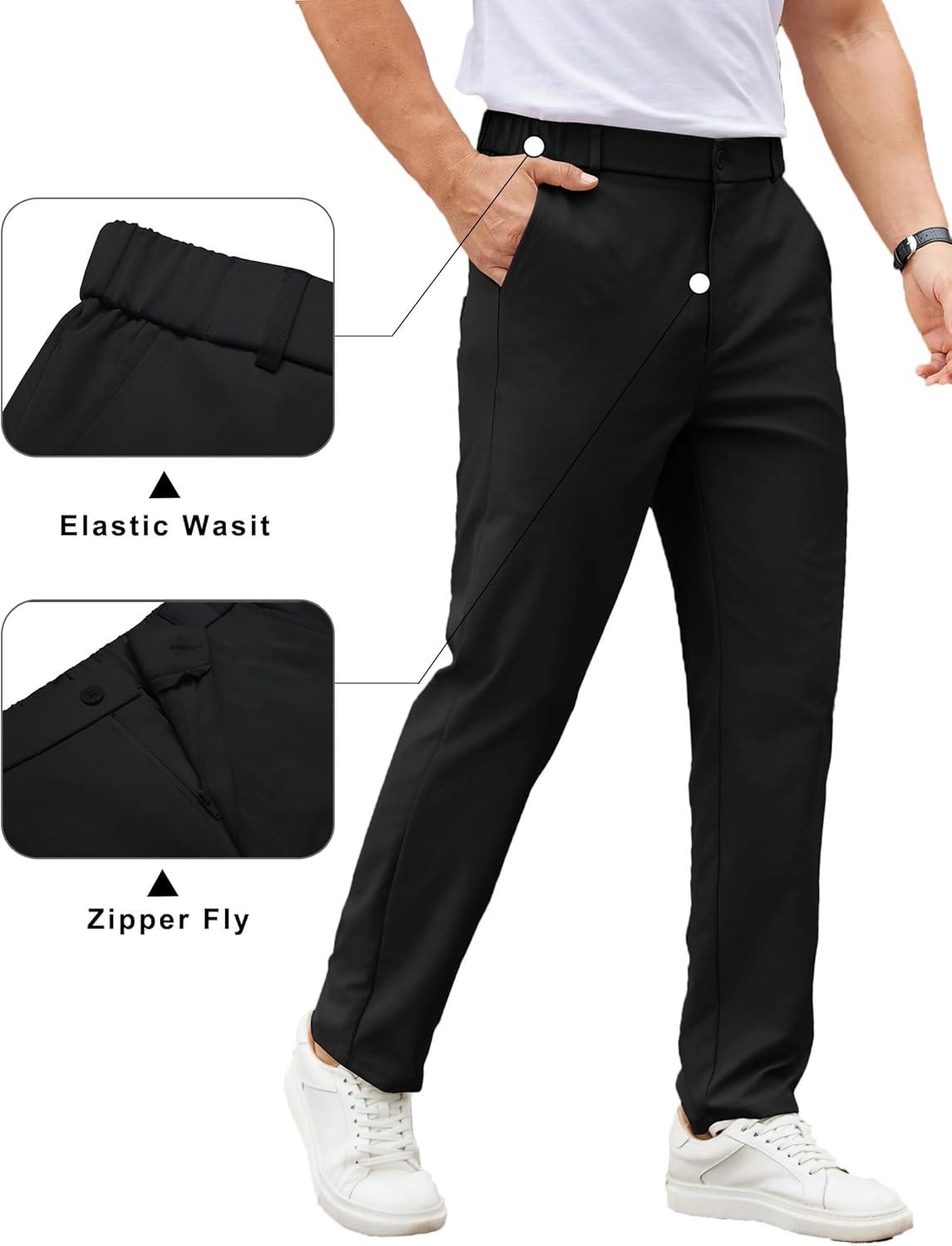 imageCOOFANDY Mens Casual Chino Pants Elastic Waist Lightweight Trousers ClassicFit Business Dress Pants with PocketsBlack