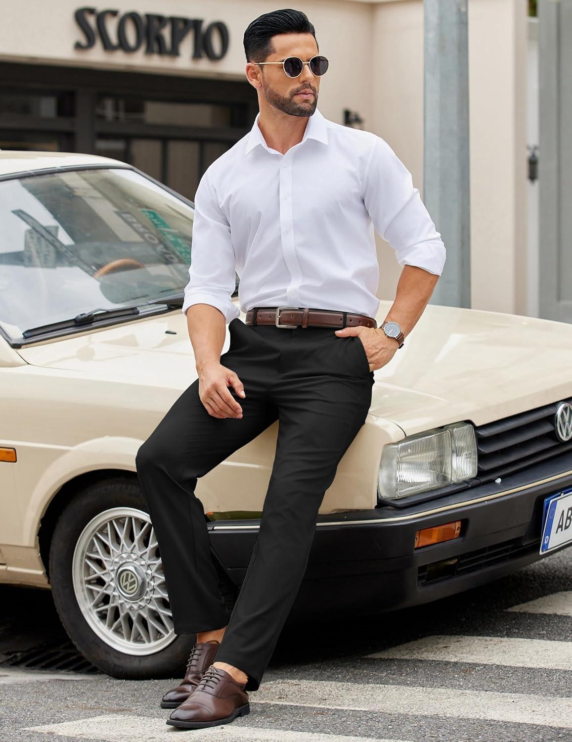imageCOOFANDY Mens Casual Chino Pants Elastic Waist Lightweight Trousers ClassicFit Business Dress Pants with PocketsBlack