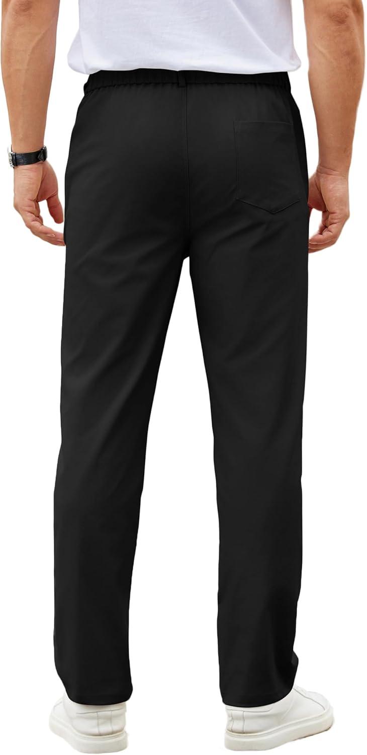 imageCOOFANDY Mens Casual Chino Pants Elastic Waist Lightweight Trousers ClassicFit Business Dress Pants with PocketsBlack