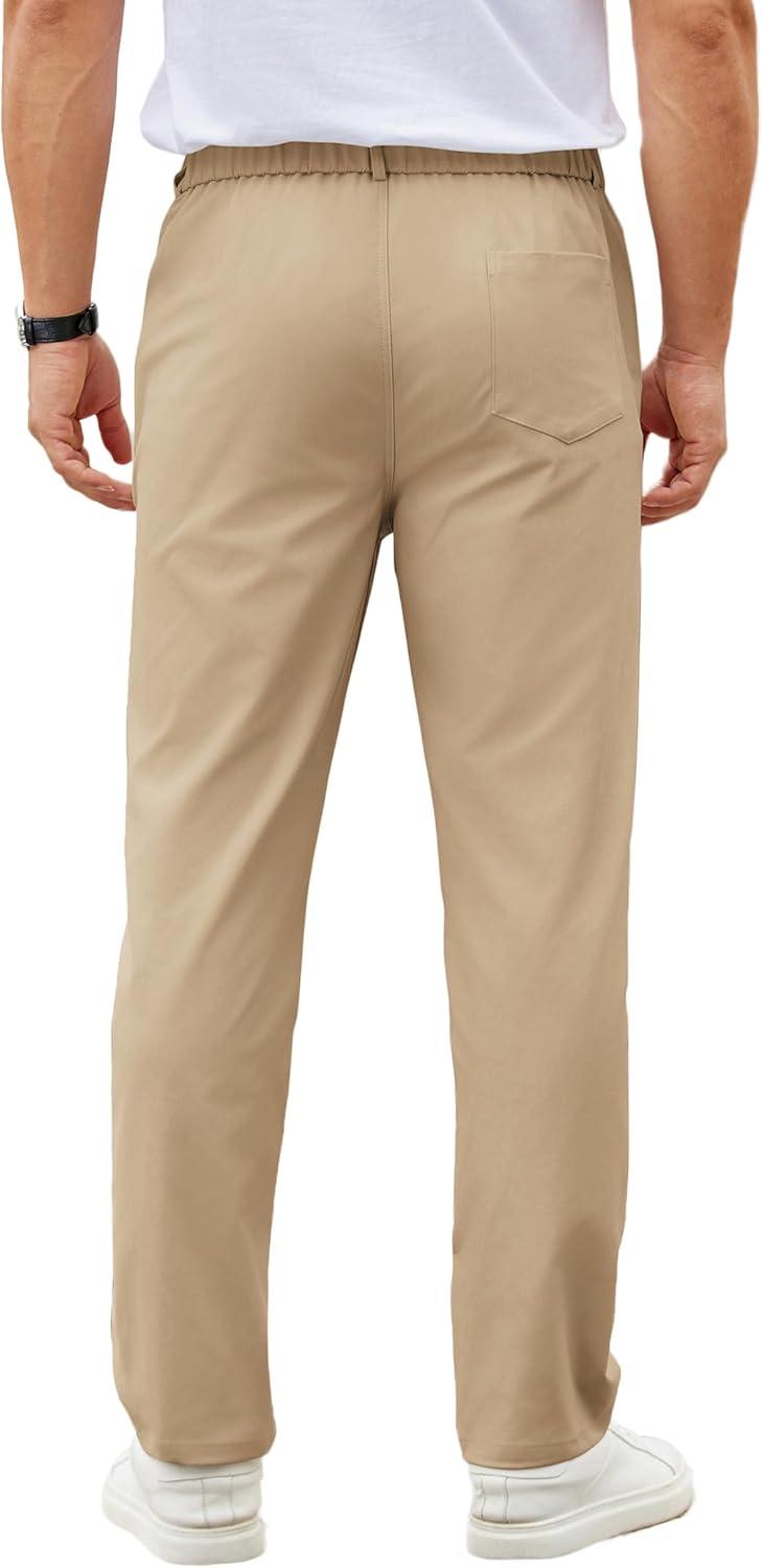 imageCOOFANDY Mens Casual Chino Pants Elastic Waist Lightweight Trousers ClassicFit Business Dress Pants with PocketsKhaki
