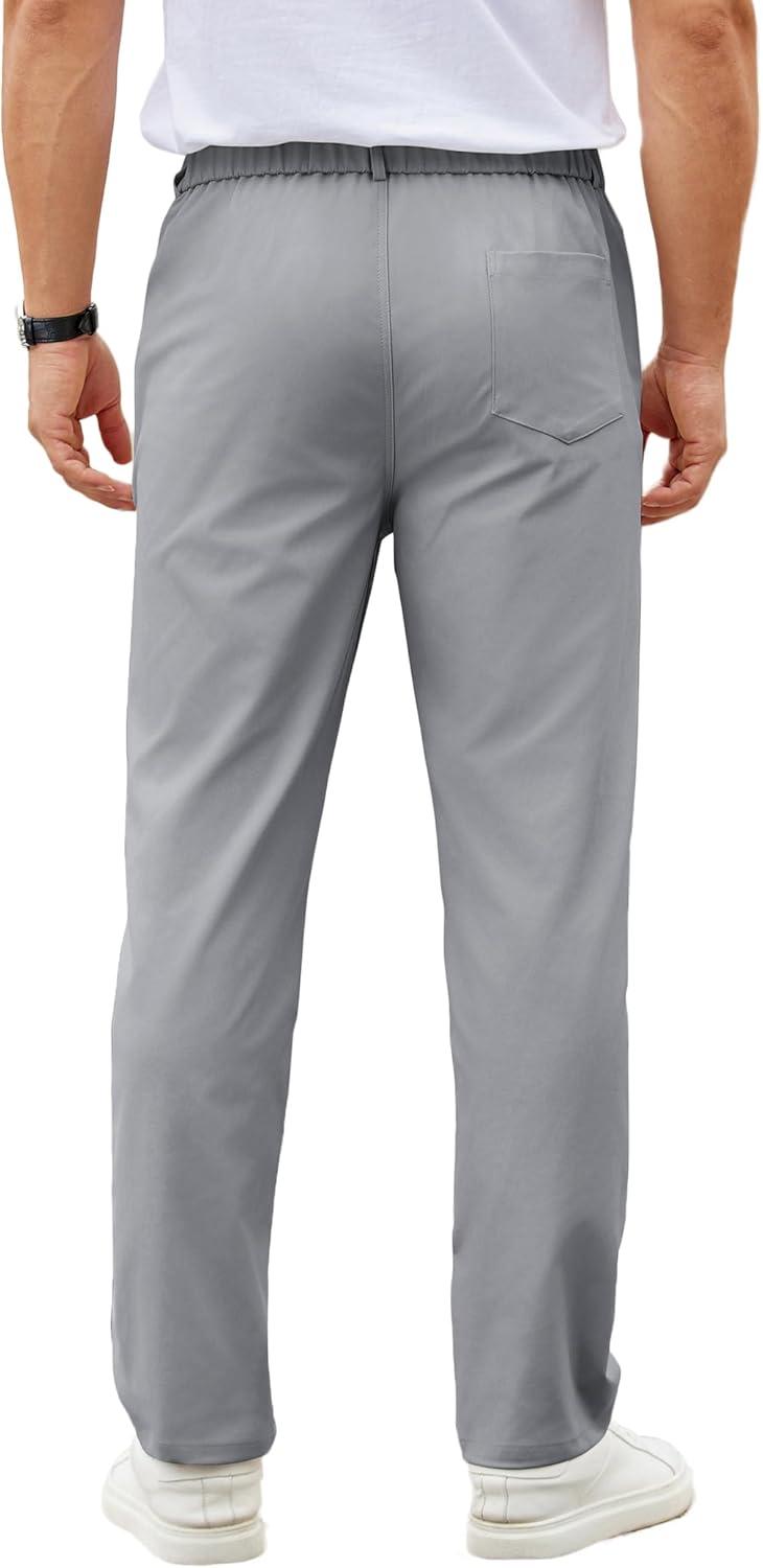 imageCOOFANDY Mens Casual Chino Pants Elastic Waist Lightweight Trousers ClassicFit Business Dress Pants with PocketsLight Grey