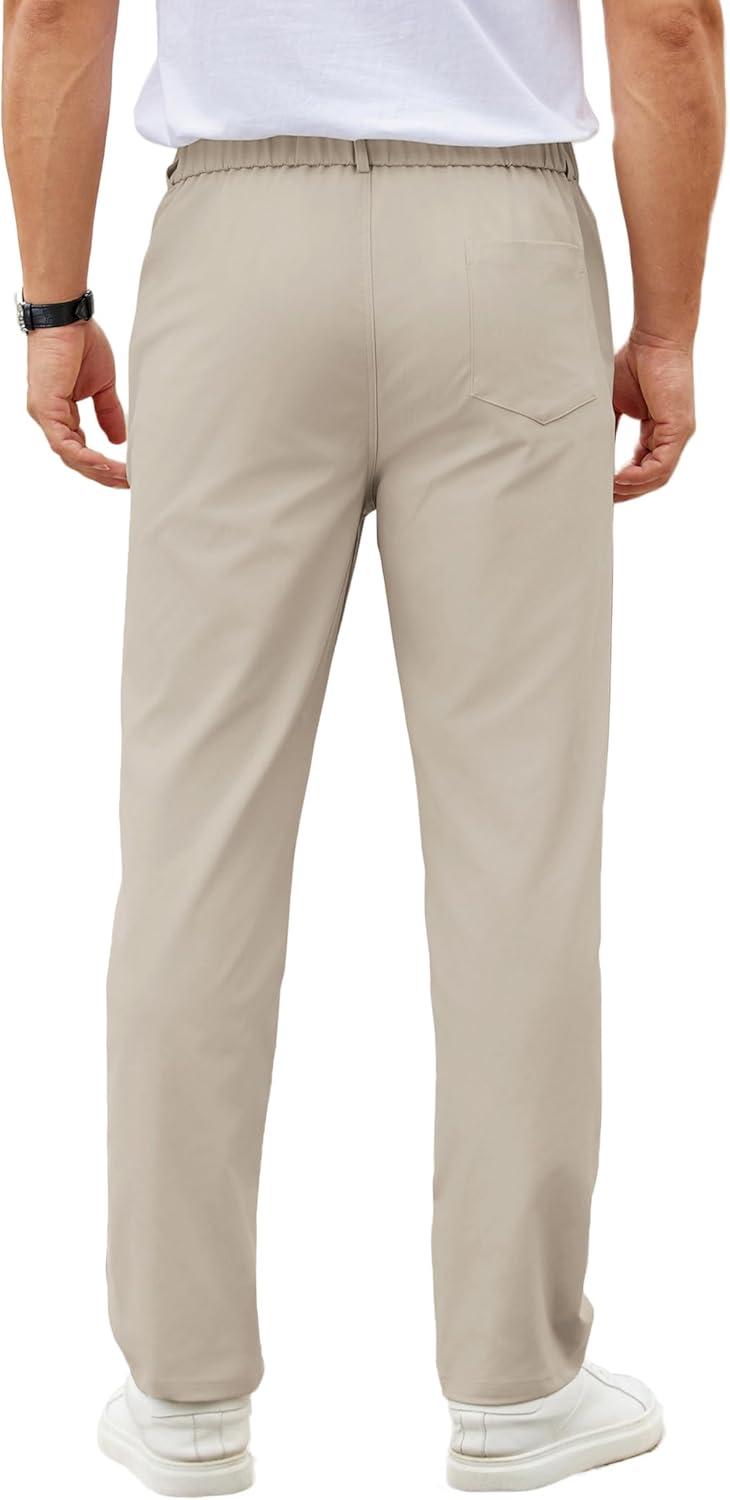 imageCOOFANDY Mens Casual Chino Pants Elastic Waist Lightweight Trousers ClassicFit Business Dress Pants with PocketsLight Khaki