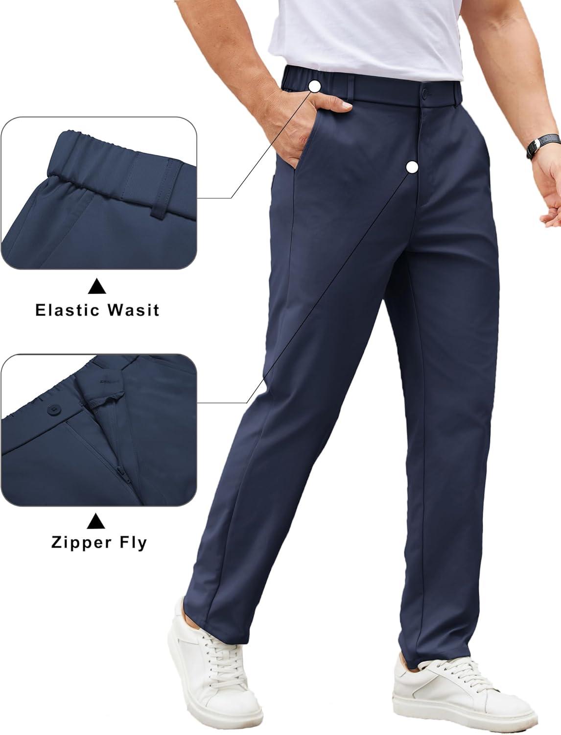 imageCOOFANDY Mens Casual Chino Pants Elastic Waist Lightweight Trousers ClassicFit Business Dress Pants with PocketsNavy Blue