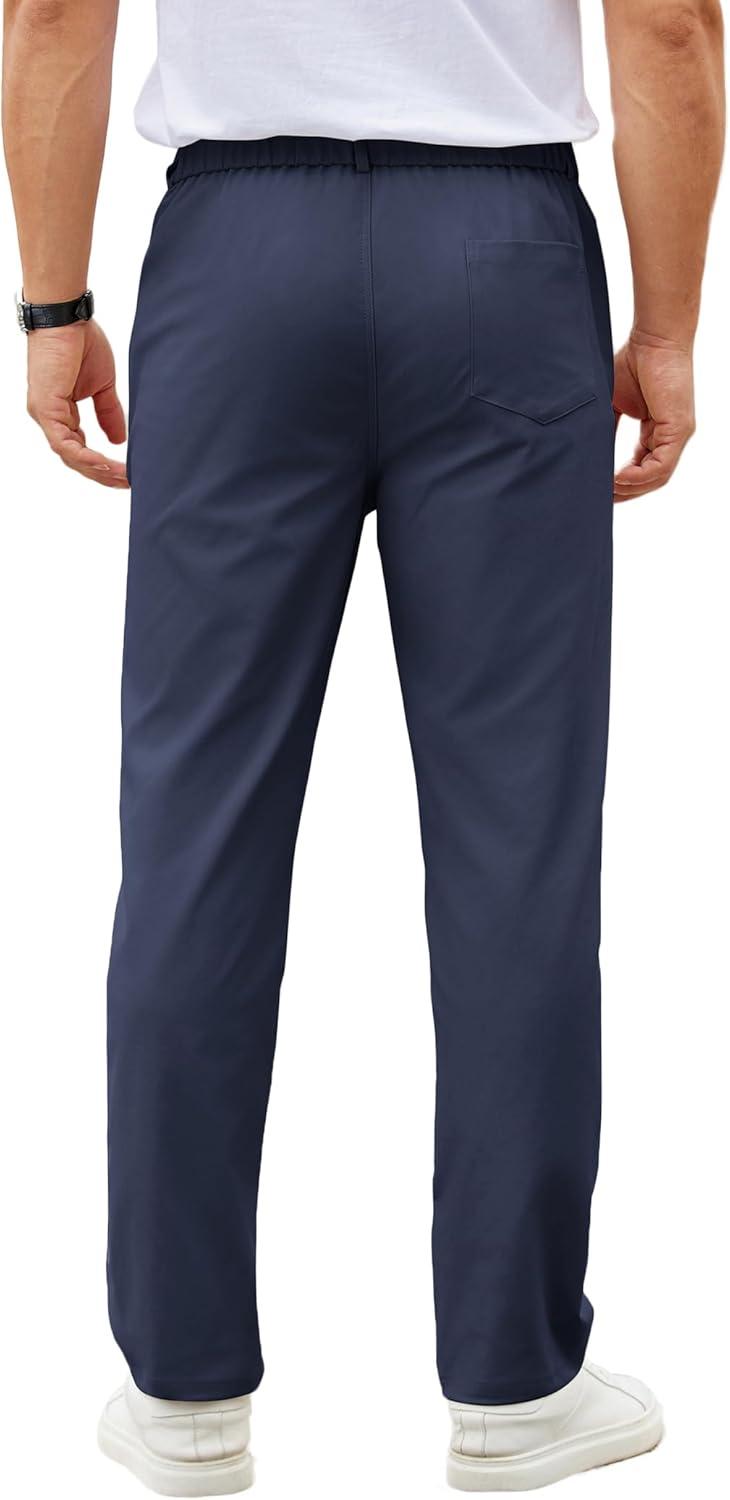 imageCOOFANDY Mens Casual Chino Pants Elastic Waist Lightweight Trousers ClassicFit Business Dress Pants with PocketsNavy Blue