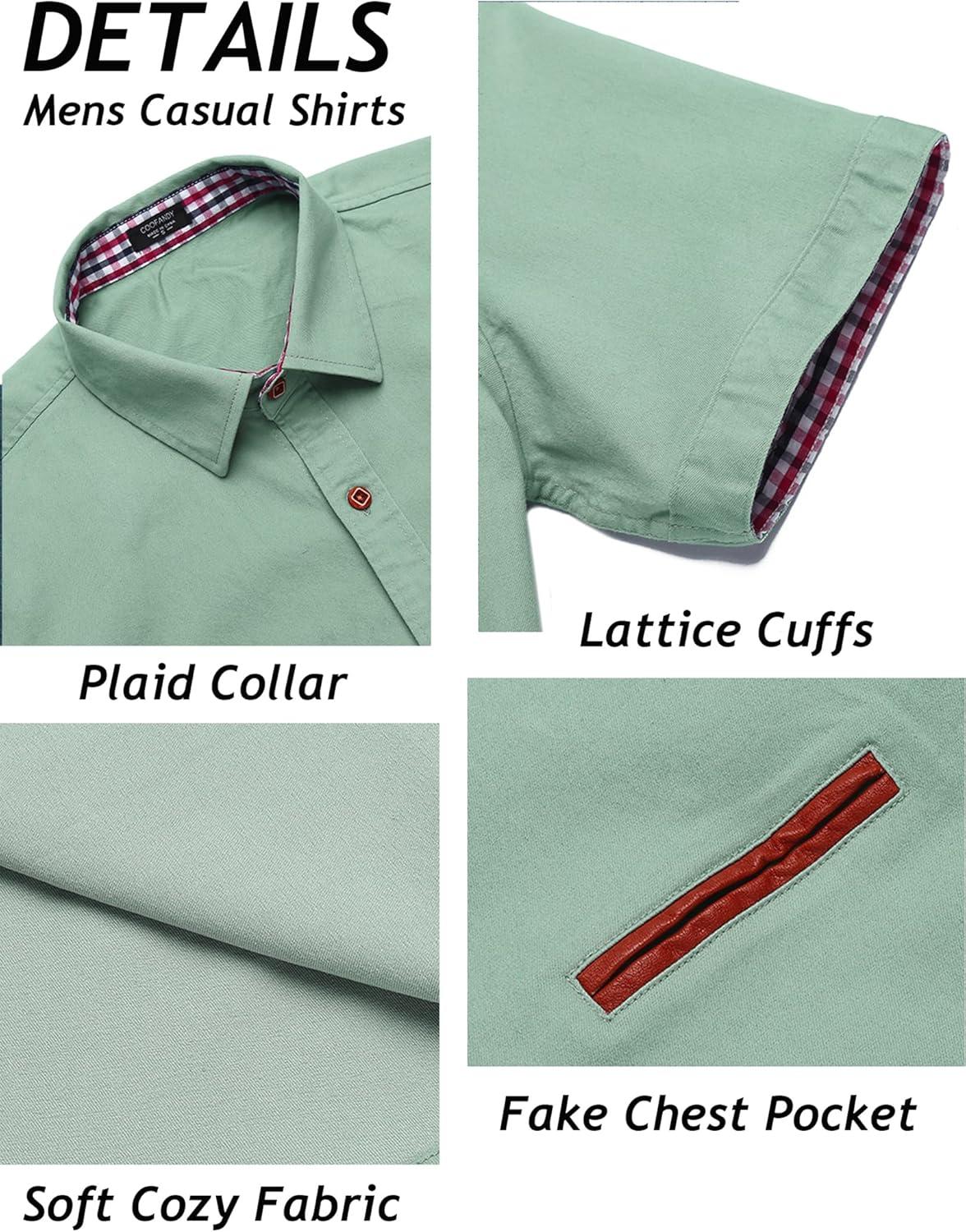 imageCOOFANDY Mens Casual Cotton Short Sleeve Button Down Dress Shirt Plaid Collar Denim Work ShirtsA  Chambray  No Pocket