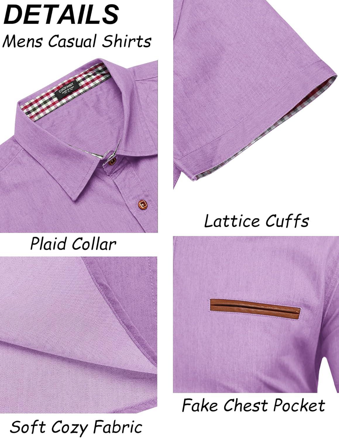 imageCOOFANDY Mens Casual Cotton Short Sleeve Button Down Dress Shirt Plaid Collar Denim Work ShirtsA  Purple  No Pocket