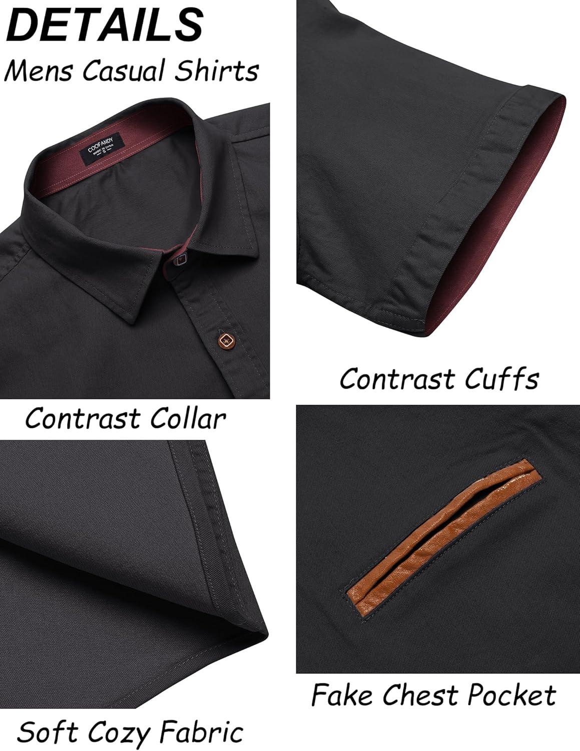 imageCOOFANDY Mens Casual Cotton Short Sleeve Button Down Dress Shirt Plaid Collar Denim Work ShirtsB  Black  No Pocket