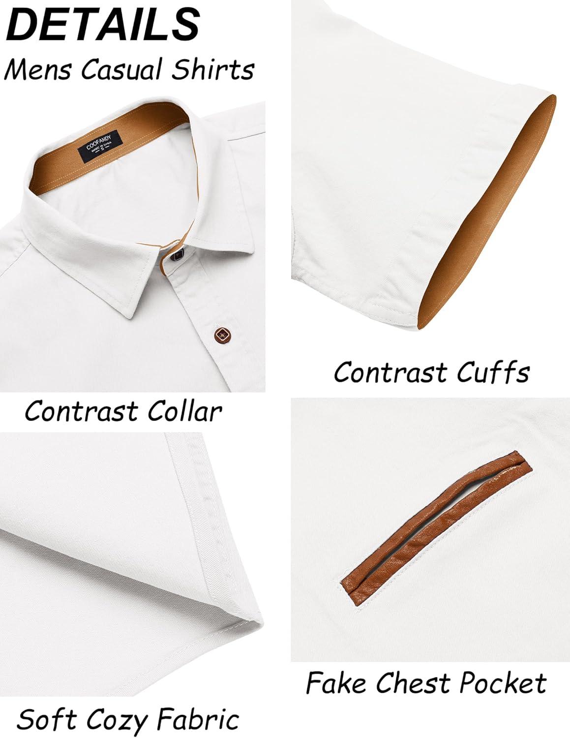 imageCOOFANDY Mens Casual Cotton Short Sleeve Button Down Dress Shirt Plaid Collar Denim Work ShirtsB White  No Pocket