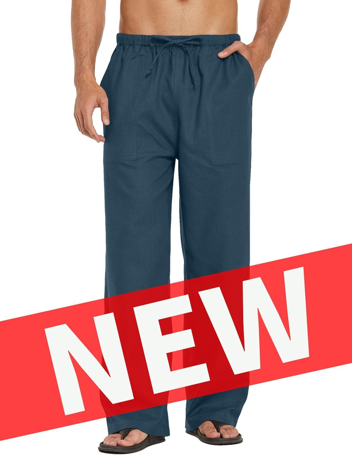 imageCOOFANDY Mens Casual Linen Pants Elastic Waist Linen Pants Drawstring Summer Beach Yoga Linen TrouserA Deep Blue