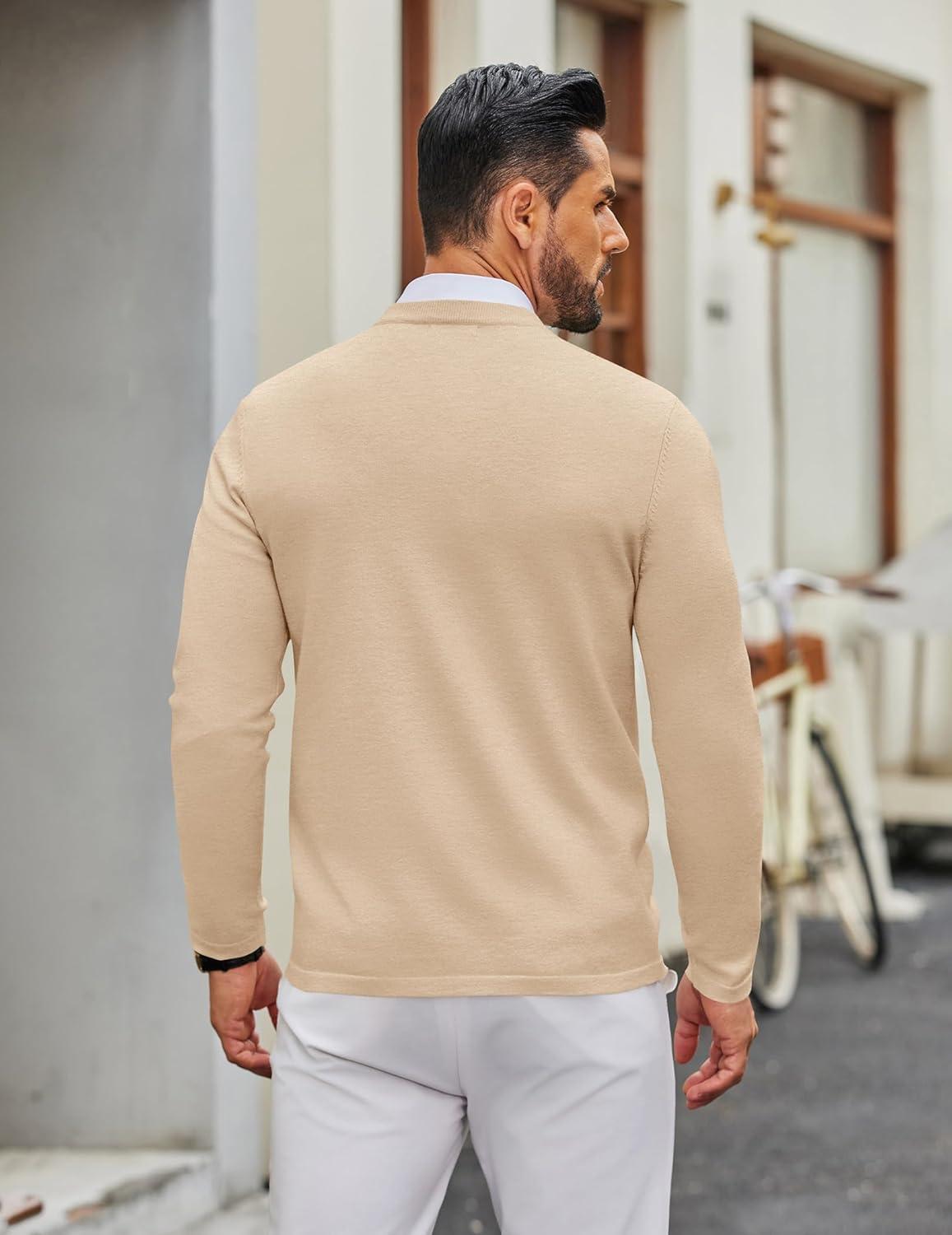 imageCOOFANDY Mens Crew Neck Pullover Sweater Slim Fit Long Sleeve Knit Sweaters Lightweight Dress Casual Crewneck SweaterApricot