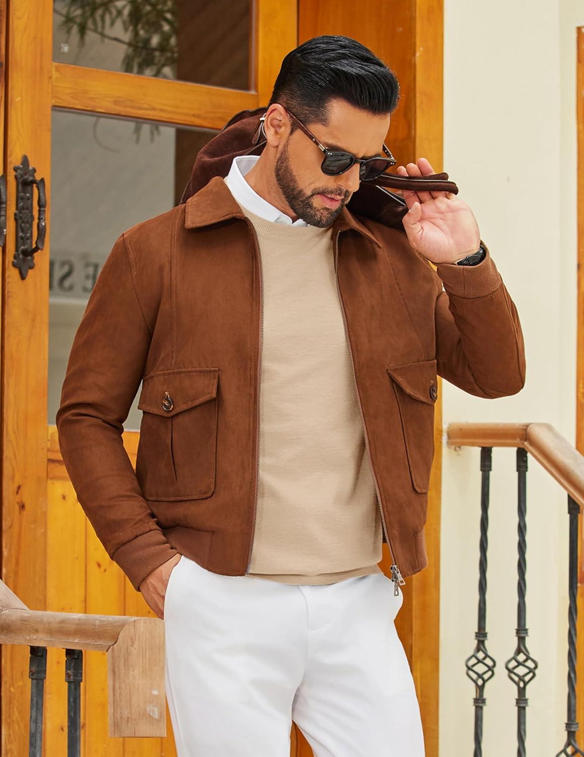 imageCOOFANDY Mens Crew Neck Pullover Sweater Slim Fit Long Sleeve Knit Sweaters Lightweight Dress Casual Crewneck SweaterApricot