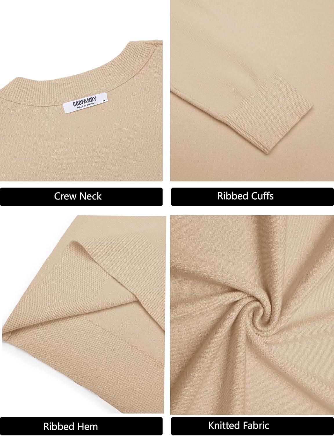 imageCOOFANDY Mens Crew Neck Pullover Sweater Slim Fit Long Sleeve Knit Sweaters Lightweight Dress Casual Crewneck SweaterApricot